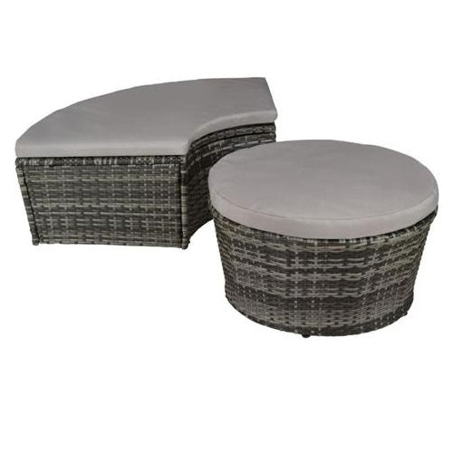 a comparison of the day bed set's big stool and small stool/table